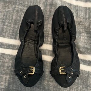 Black Burberry Women's Ballet Flats with Gold Buckle size 37